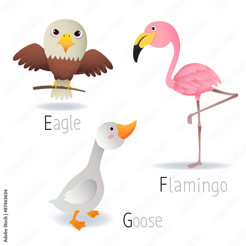 Fototapeta premium Alphabet with animals from E to G Set 2