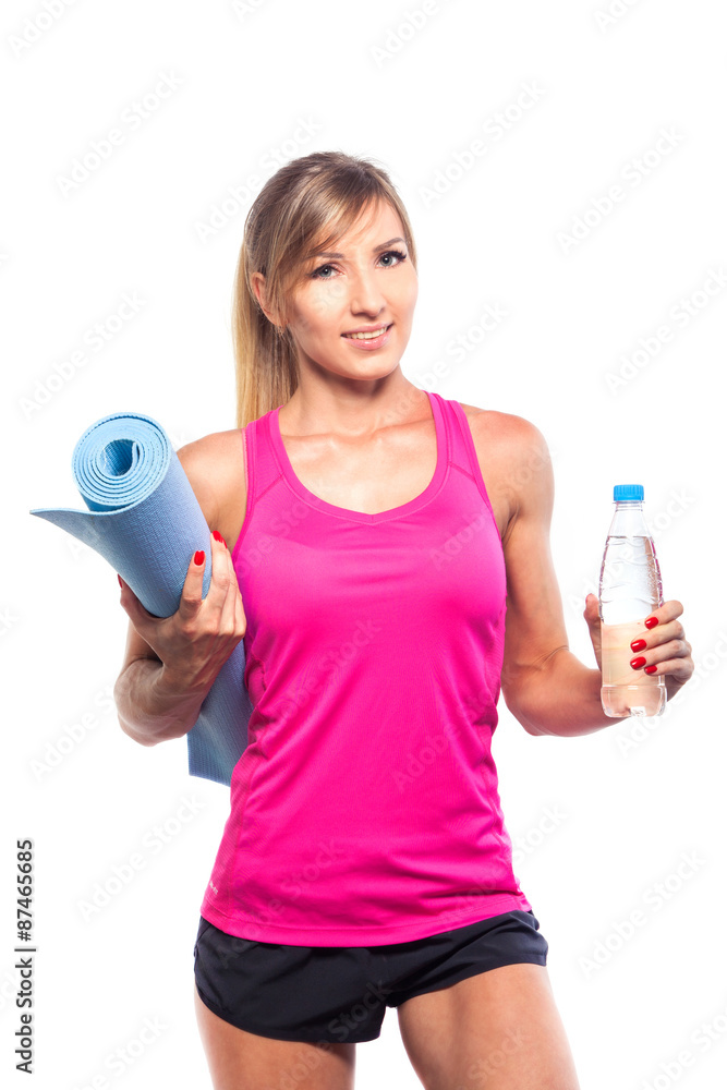 sport concept -beautiful slim sporty woman with yoga mat and sport concept -beautiful slim sporty woman with yoga mat and