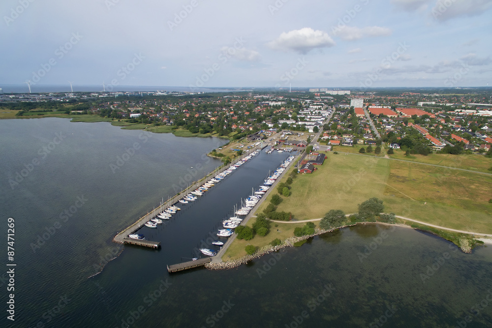 Aerial view of Hvidovre harbour, Denmark