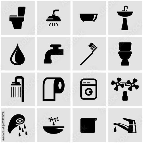 Vector black bathroom icon set