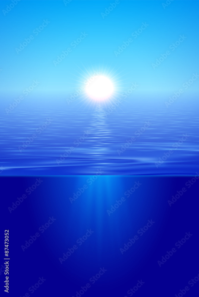 Sunshine over calm water in blue Sunshine over calm water in blue