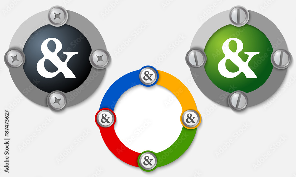 Set of three colored frames and ampersand Set of three colored frames and ampersand