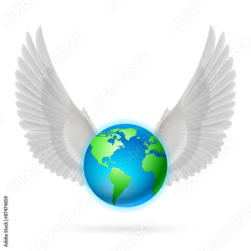 Globe with white wings on white