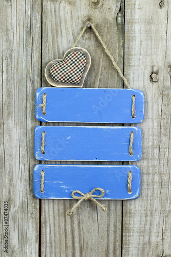 Blank antique blue sign with country heart