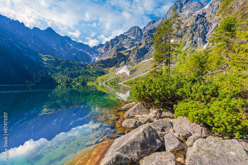 Fototapeta Naklejka Na Ścianę i Meble -  Rocks in beautiful Morskie lake in summer, Tatra Mountains, Poland