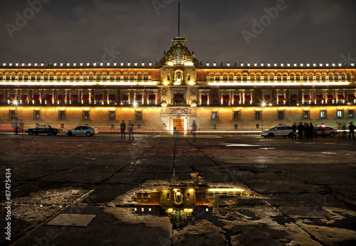 National Palace in Plaza de la Constitucion of Mexico City at Night