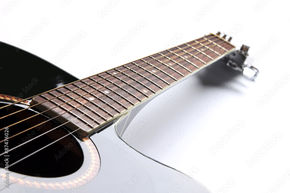 Fototapeta premium Black acoustic guitar on white background
