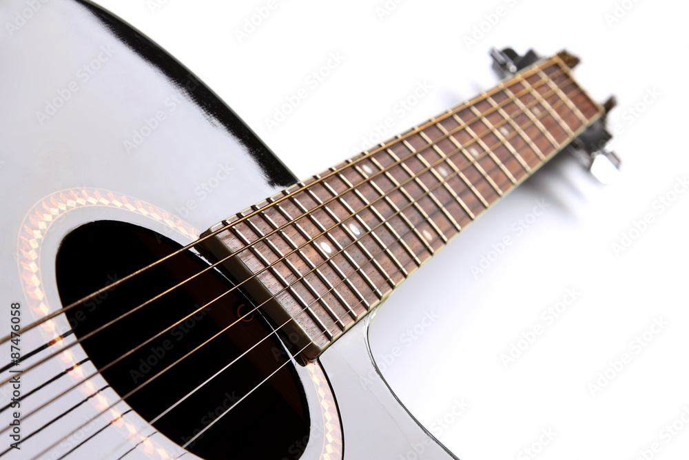 Fototapeta premium Black acoustic guitar on white background