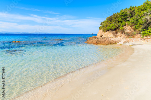 Fototapeta Naklejka Na Ścianę i Meble -  Beautiful beach Grande Sperone with crystal clear azure sea water, Corsica island, France