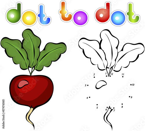 Juicy and ripe radish. Educational game for kids: connect number