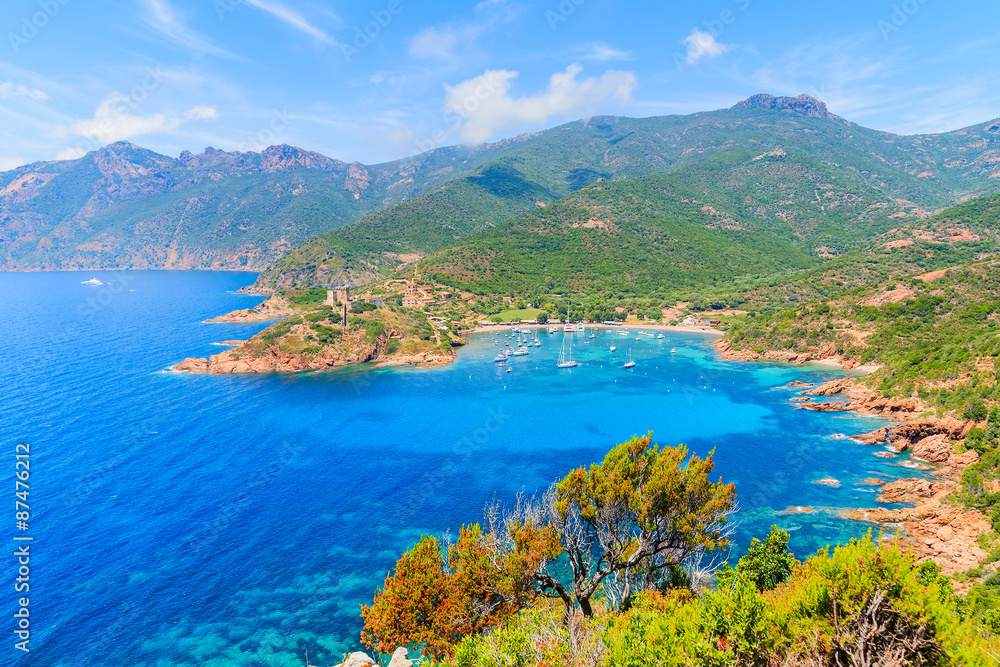 Beautiful Girolata bay with azure sea water, Corsica island, France