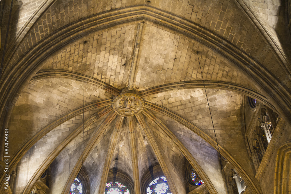 Vaulted ceiling in the Barcelona Cathedral.Barcelona,Spain