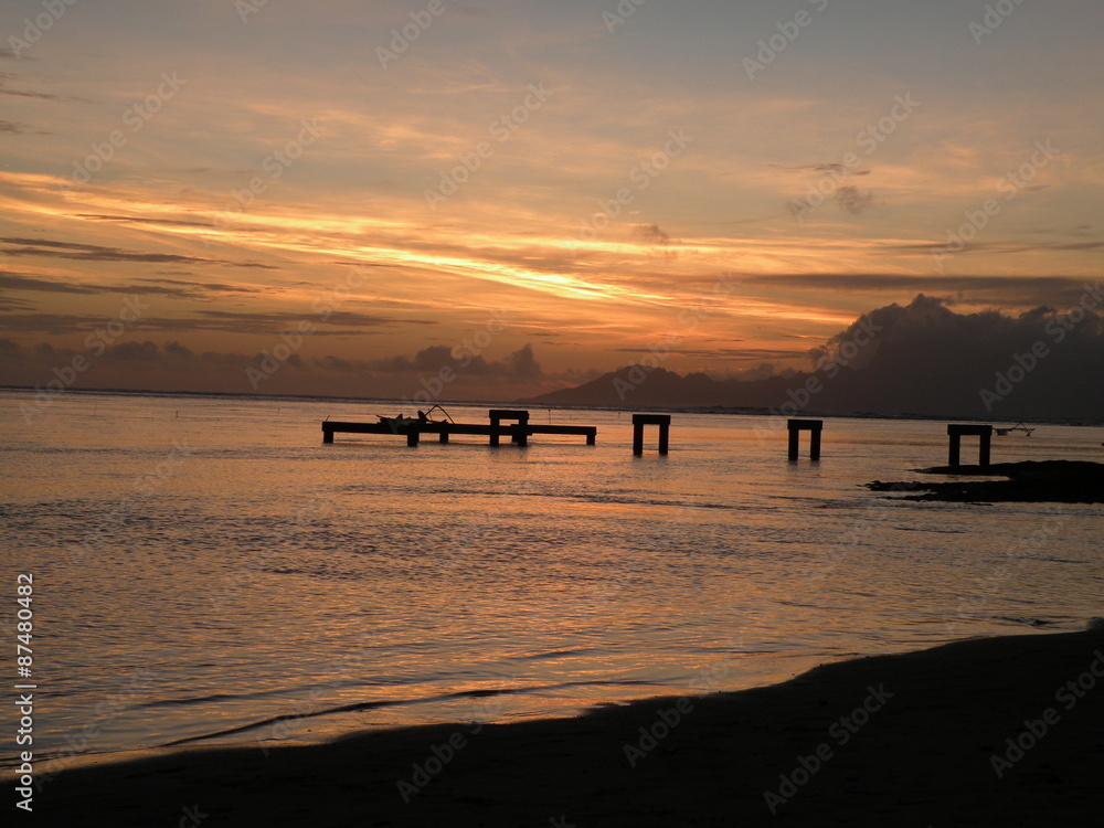 Sunset on Tahiti beach