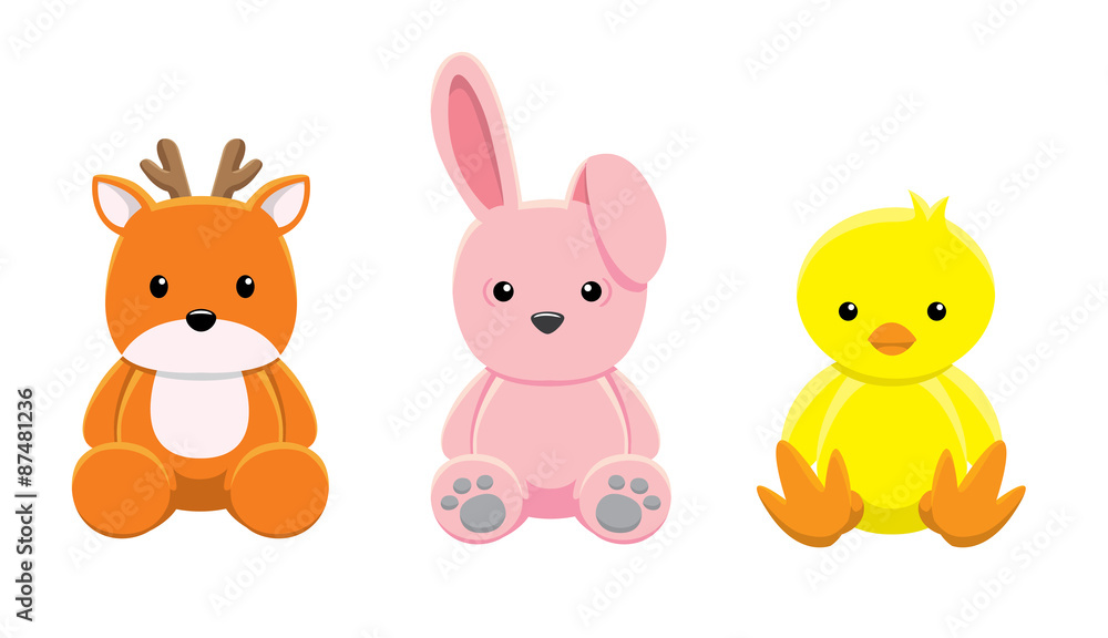 Doll Deer Rabbit Chick Vector Illustration Doll Deer Rabbit Chick Vector Illustration