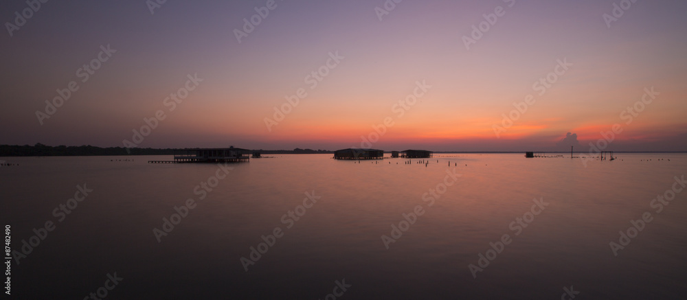 Panoramic view of the sunset on the Lake Maracaibo, Venezuela Panoramic view of the sunset on the Lake Maracaibo, Venezuela