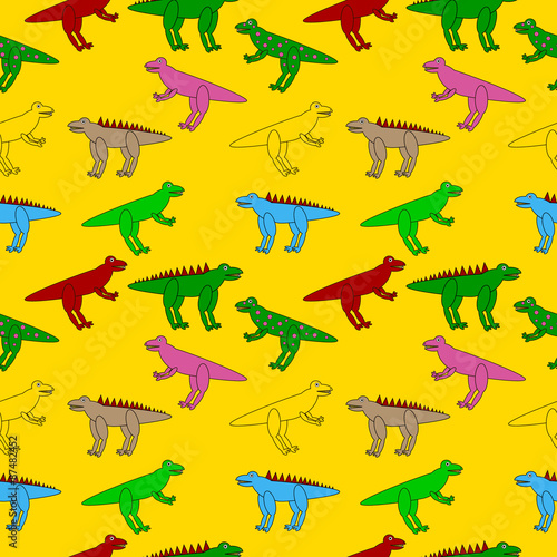 Dinosaurs seamless pattern on yellow background - vector illustration. © konstan