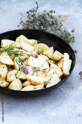 potatoes in a frying pan