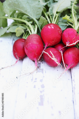 radishes on a white plank