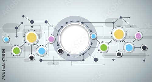 Abstract molecules and communication technology with integrated circles with Blank space for your design. Vector illustration global social media concept. Light gray color background.