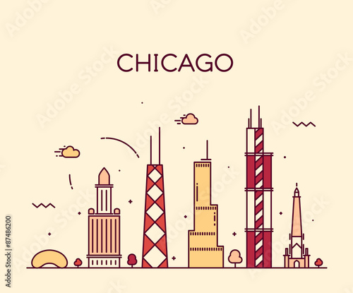 Chicago City skyline Trendy vector line art