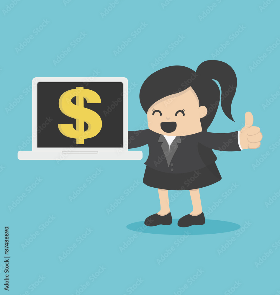 business woman showing a notebook with money business woman showing a notebook with money