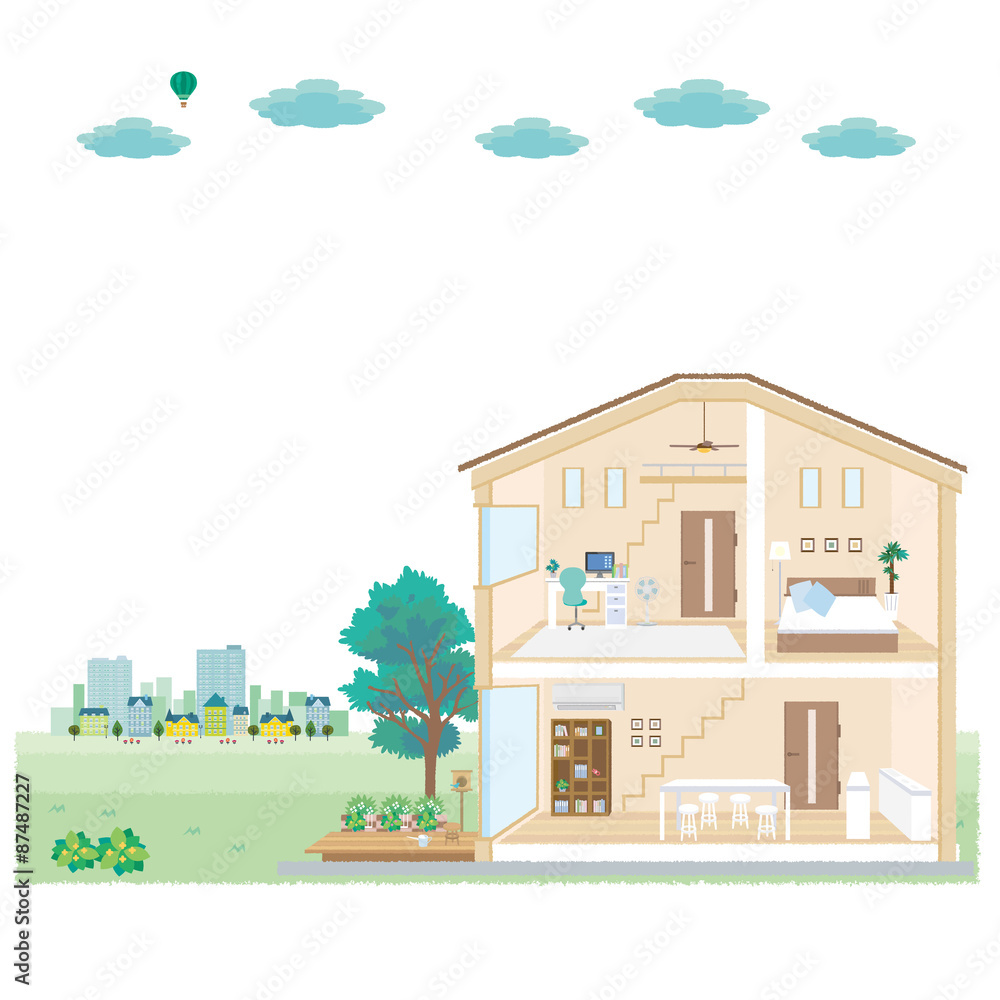 家 断面図 イラスト 町並み Stock Vector Adobe Stock