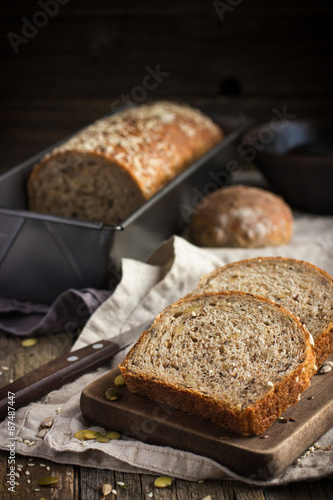 fresh multigrain bread on rustic background
