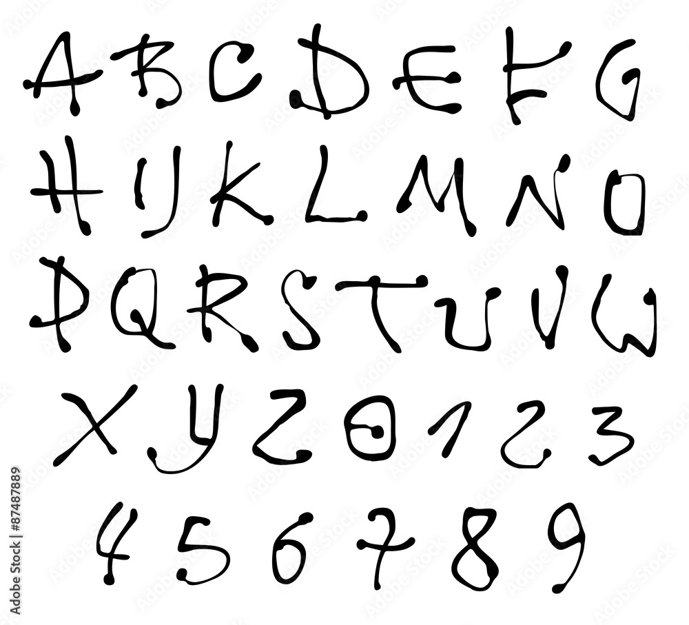ink font and number alphabet over white ink font and number alphabet over white