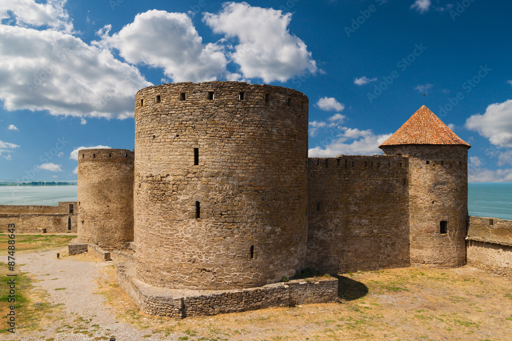 Ancient fortress in Belgorod Dniester. Three towers