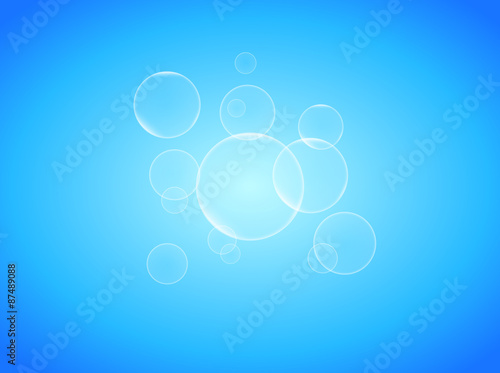 Transparent soap bubbles on blue background photo realistic vector