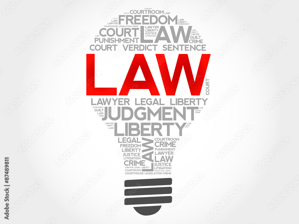 Law bulb word cloud concept Law bulb word cloud concept
