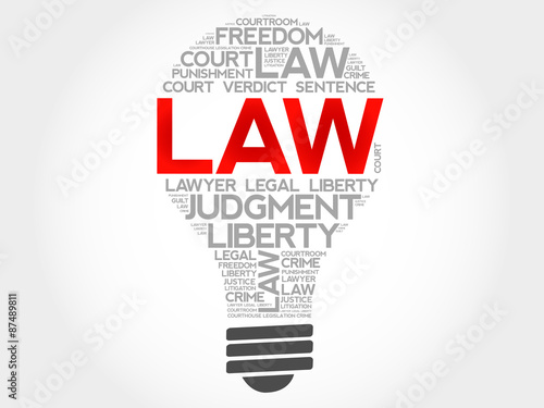 Law bulb word cloud concept