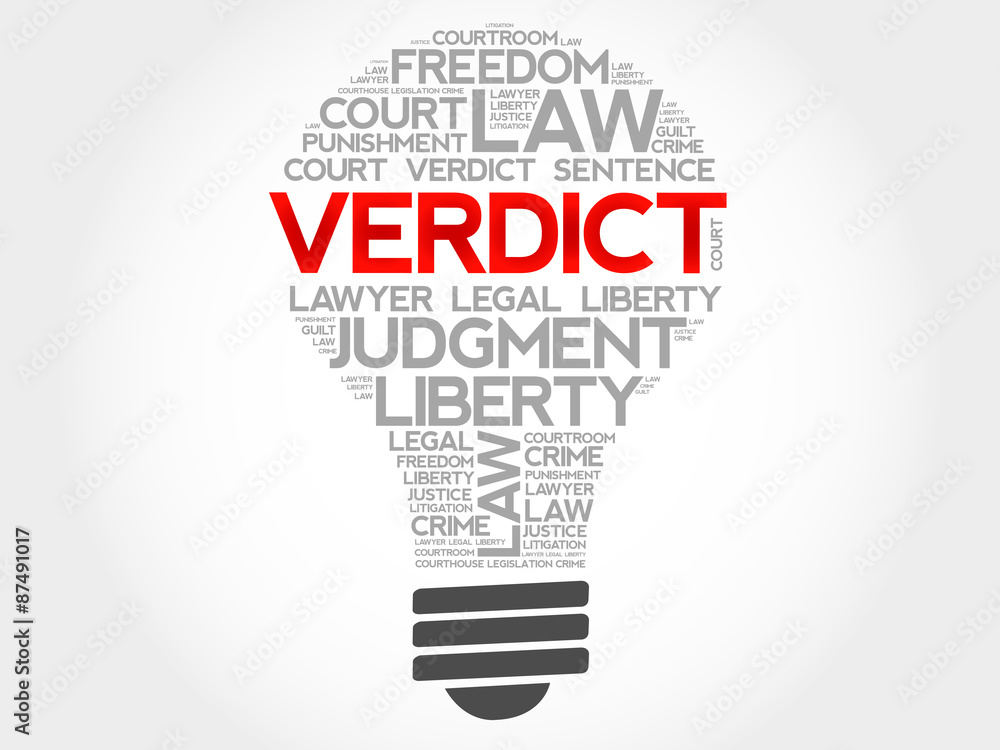 Verdict bulb word cloud concept Verdict bulb word cloud concept