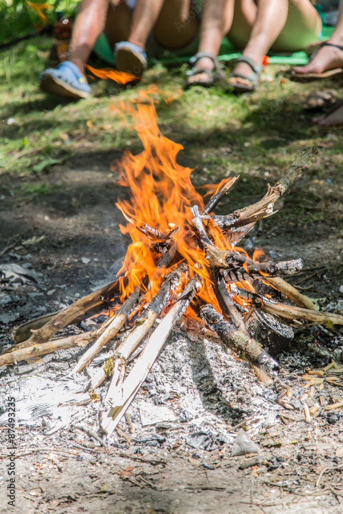 Bonfire in the forest. Happy holidays. Bonfire in the forest. Happy holidays.