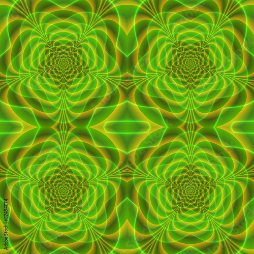 Abstract seamless pattern of transparent green and yellow petals