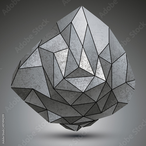 Grunge metallic dimensional object created from geometric figure