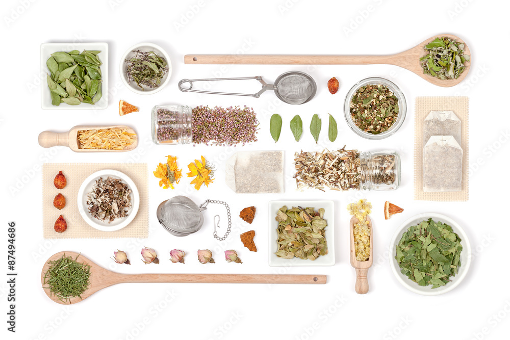 herbal tea on white background  