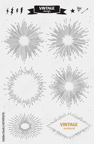 Set of Vintage Sun Burst. Vector monochrome starburst
