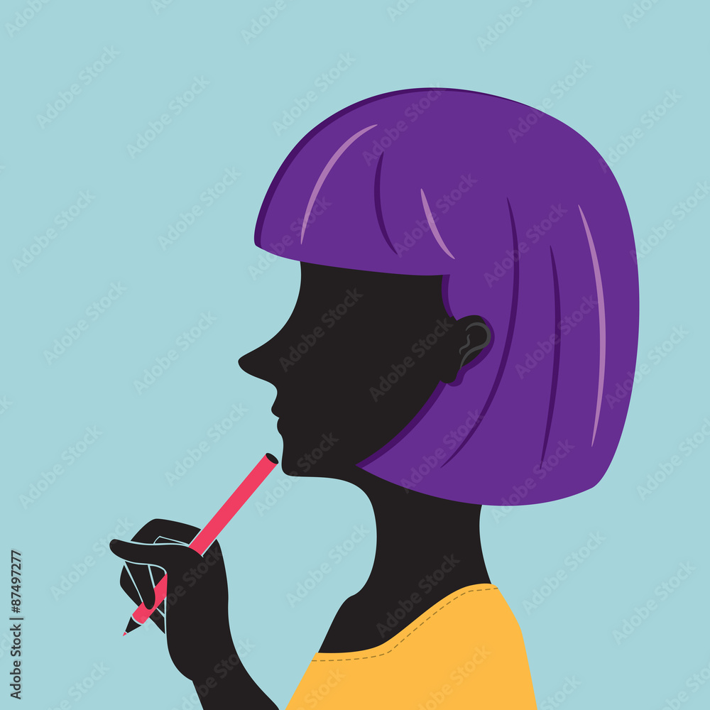 office woman with trendy hair holding pen office woman with trendy hair holding pen