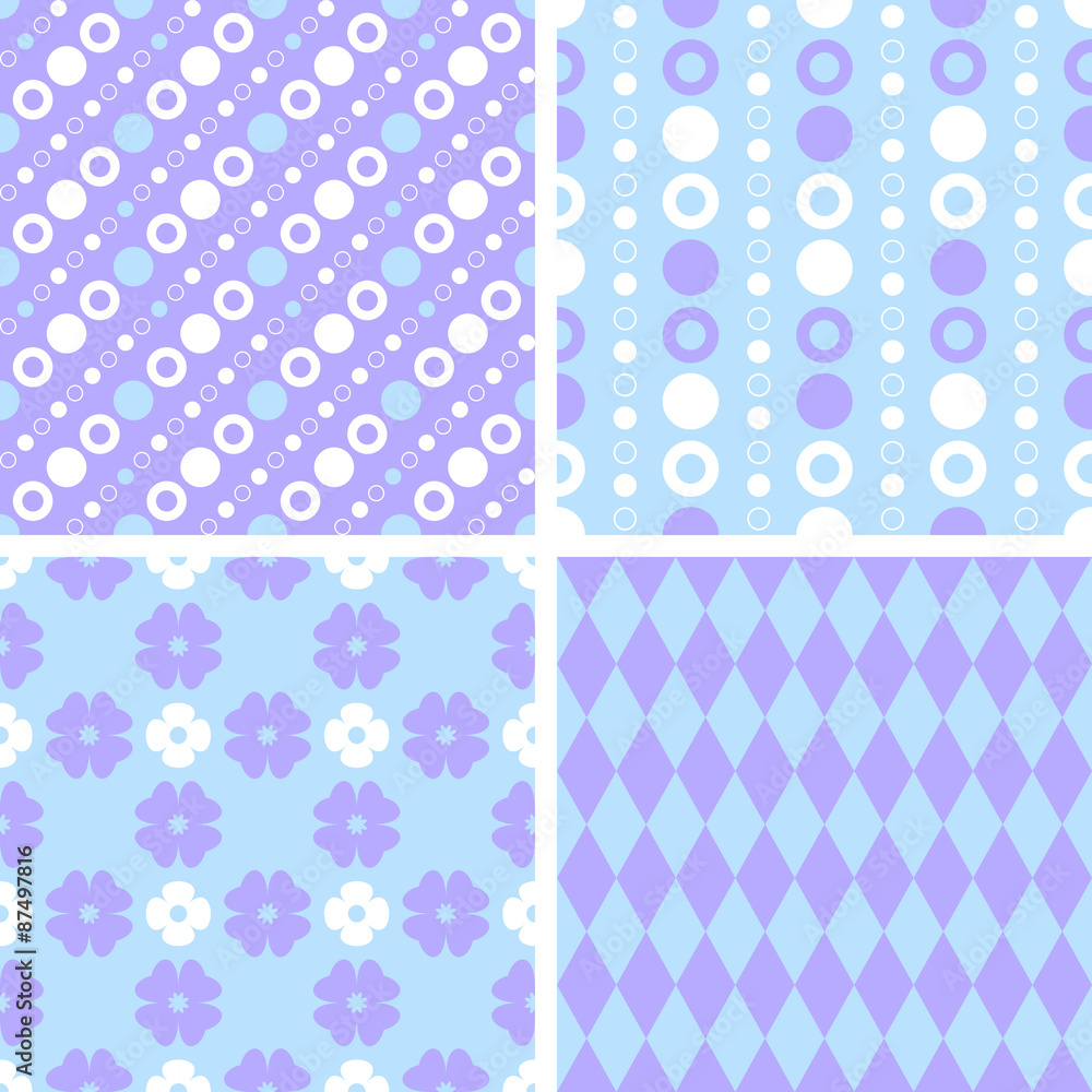 Vector seamless tiling patterns - purple and blue