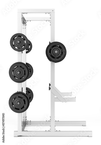 gym half rack with barbell isolated on white background