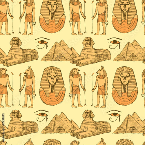 Sketch Egyptian symbols in vintage style