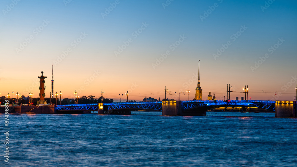 Dvortzovy bridge and Peter and Paul Fortress in Saint-Petersburg