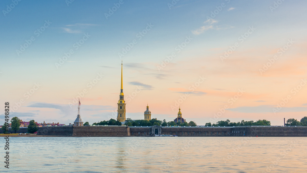 Peter and Paul Fortress in Saint-Petersburg during sunrise