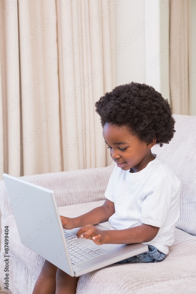 Little boy using a laptop 