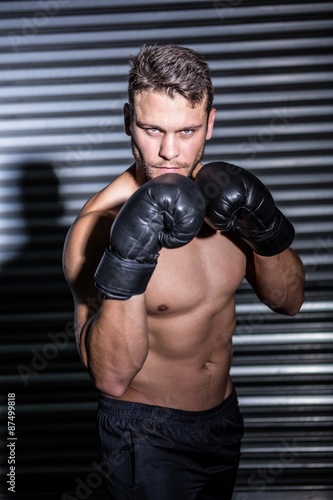 Portrait of serious muscular boxer 