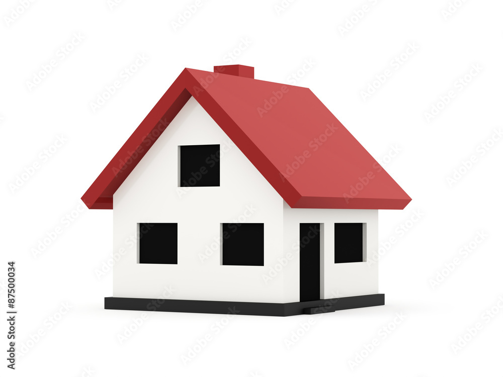 A small houses with red roof on a white background A small houses with red roof on a white background