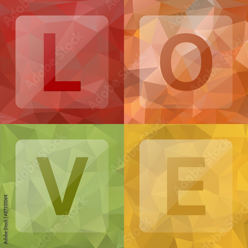 Love on abstract geometric rumpled triangular low poly style background, Vector illustration