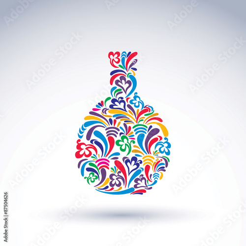 Colorful flower-patterned bottle, alcohol and relaxation concept