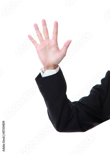 Business man hand counting five on a white background